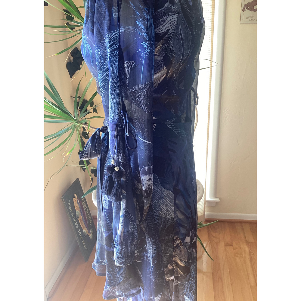 Guess Farrah long sleeve Chiffon High-Low Dress XS in Blue - Picture 4 of 6